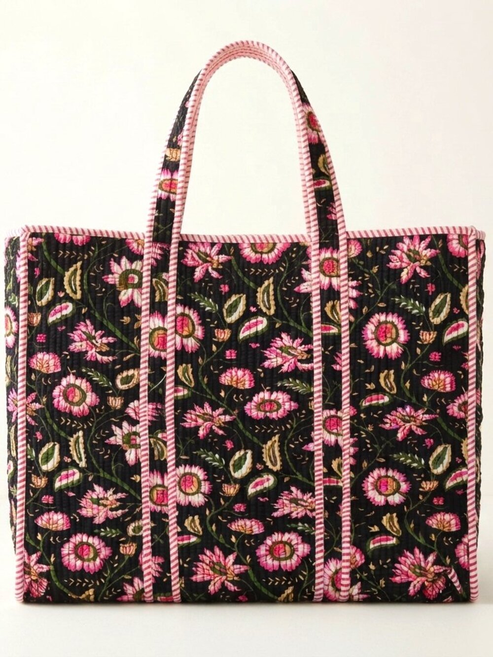 Quilted Tote Bag for Shopping, Big Grocery Tote Bag, Block Printed Storage Bag